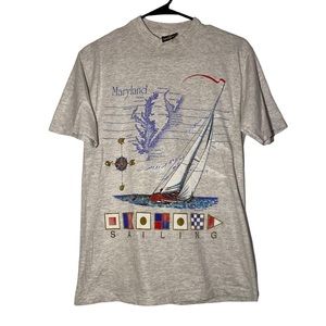 Vintage Signal Sports Maryland Sailing Graphic Tee Grey Single Stitch Sz Medium
